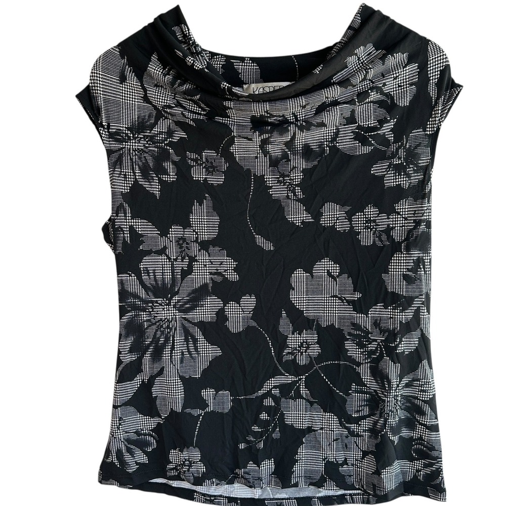 Kasper Top Floral Cowl Neck Black/Cream Medium Office‎ Classic NWT